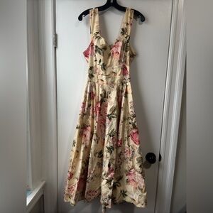 80s Vintage Karin Steven Women’s Floral Cream and Pink Dress